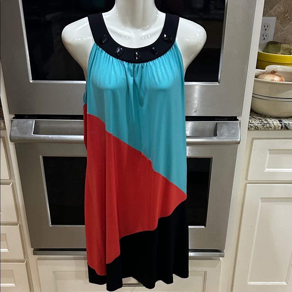 Enfocus Studio Teal and Red Colorblock Dress
